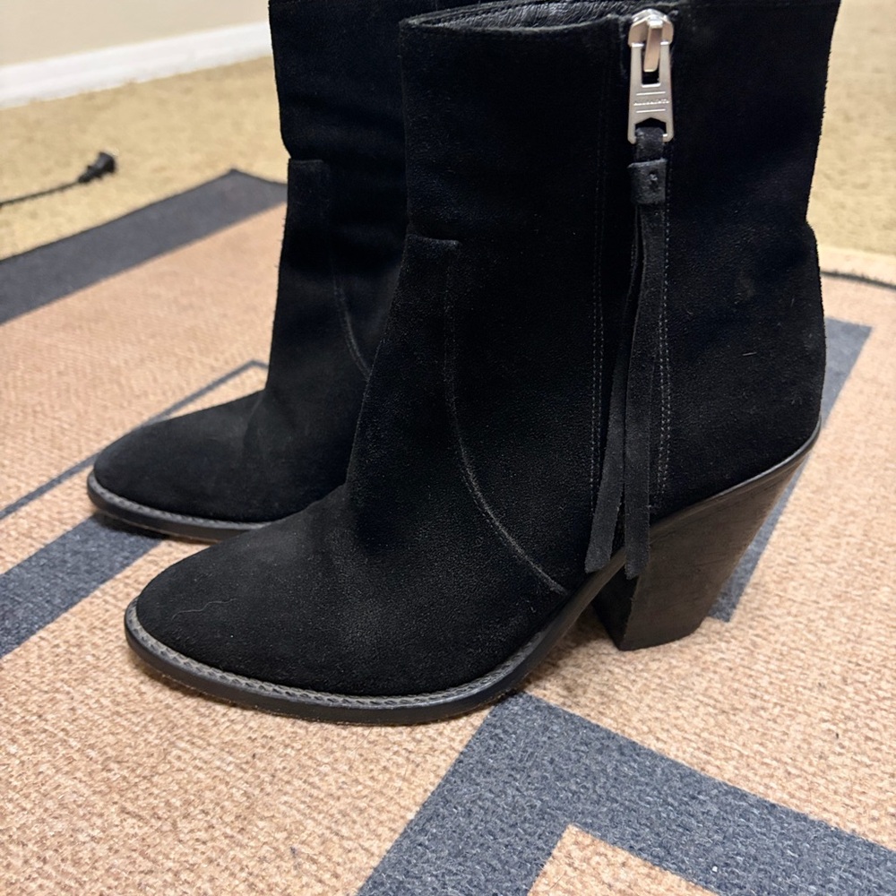 All Saints Black Suede Ankle Booties with Side Zip